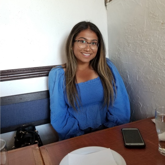 AMERICAN EAGLE blue eyelet peplum crop with puffy sleeves size medium - Picture 8 of 8